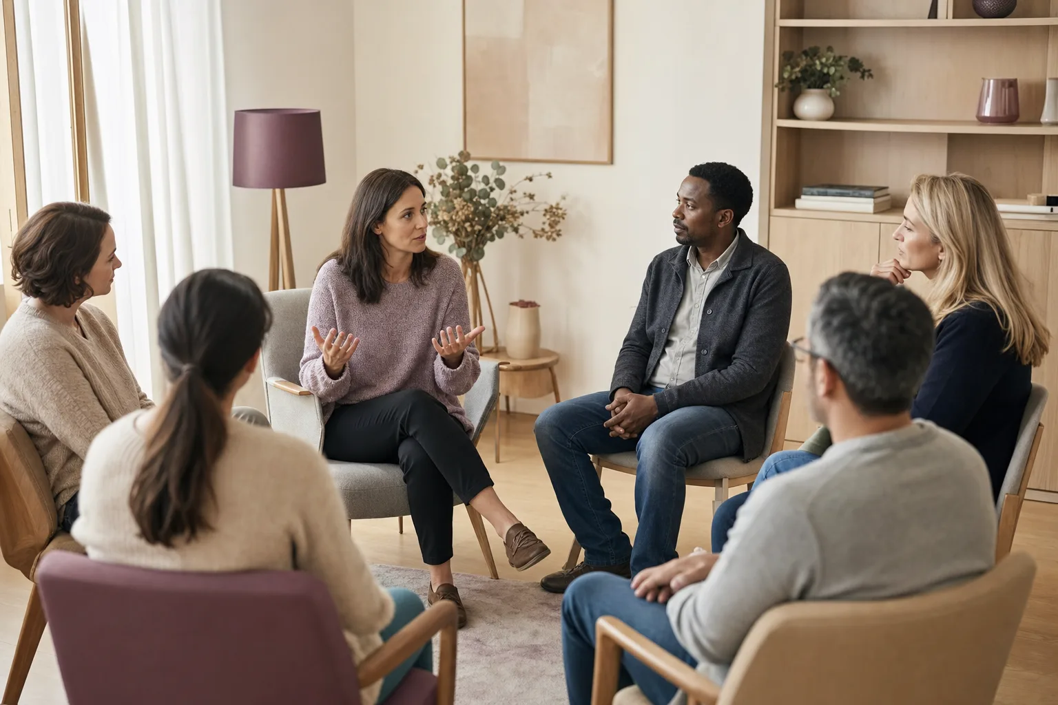 Un groupe échangeant dans un cadre chaleureux