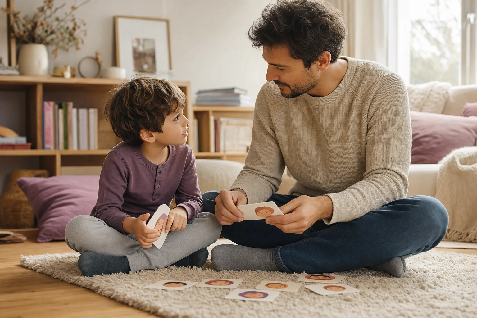 Un parent échangeant calmement avec son enfant